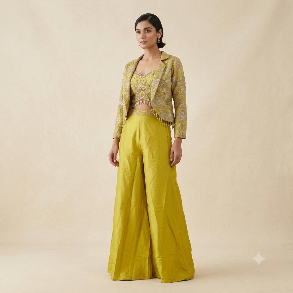 Tissue Embroidered Jacket Plazzo Set