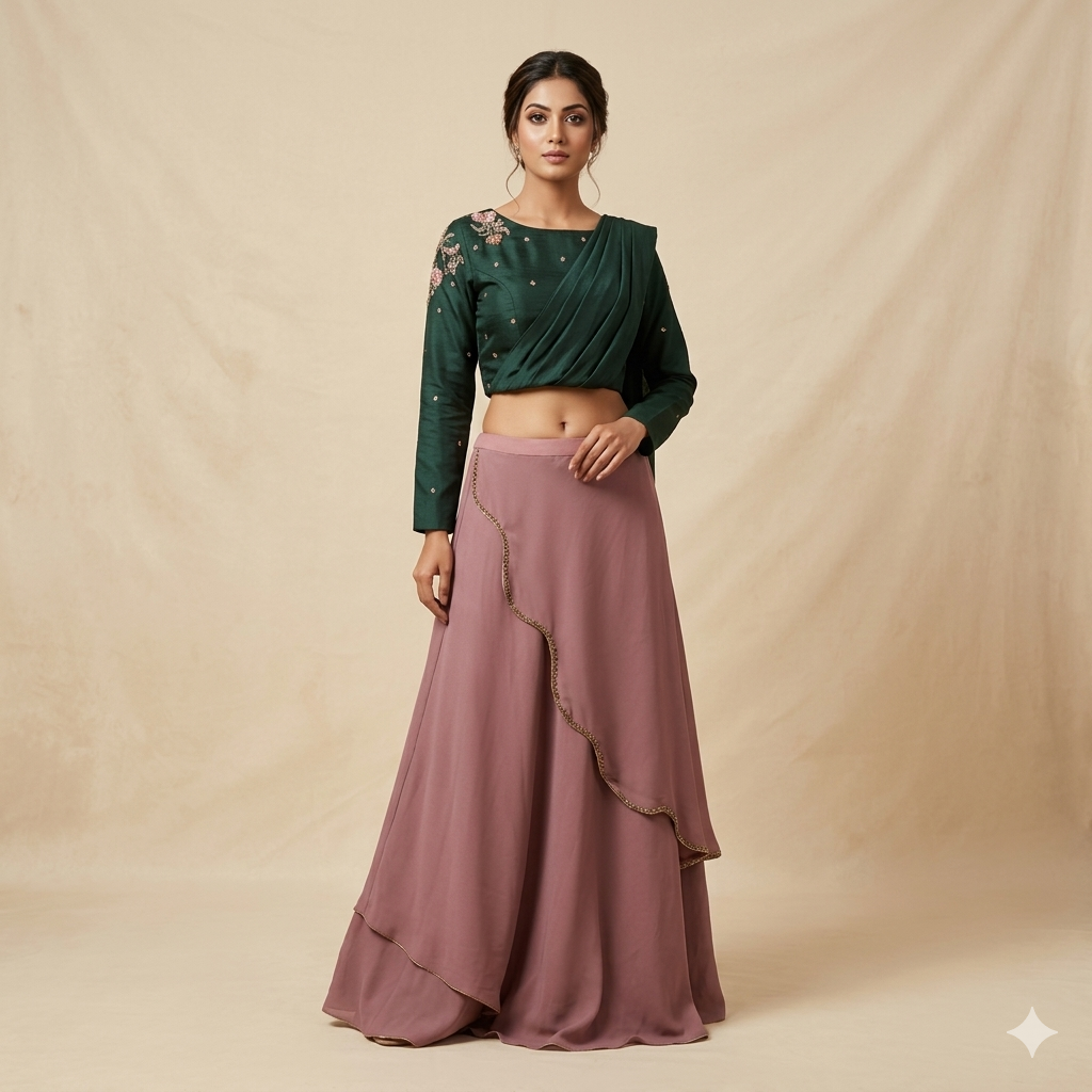 Bottlegreen Mauve Drape Skirt Set