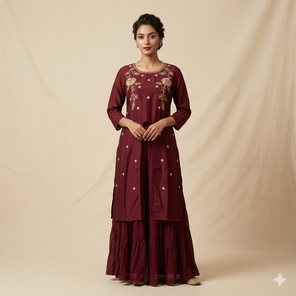 Maroon Zardozi Embroidery Indo-Western Set