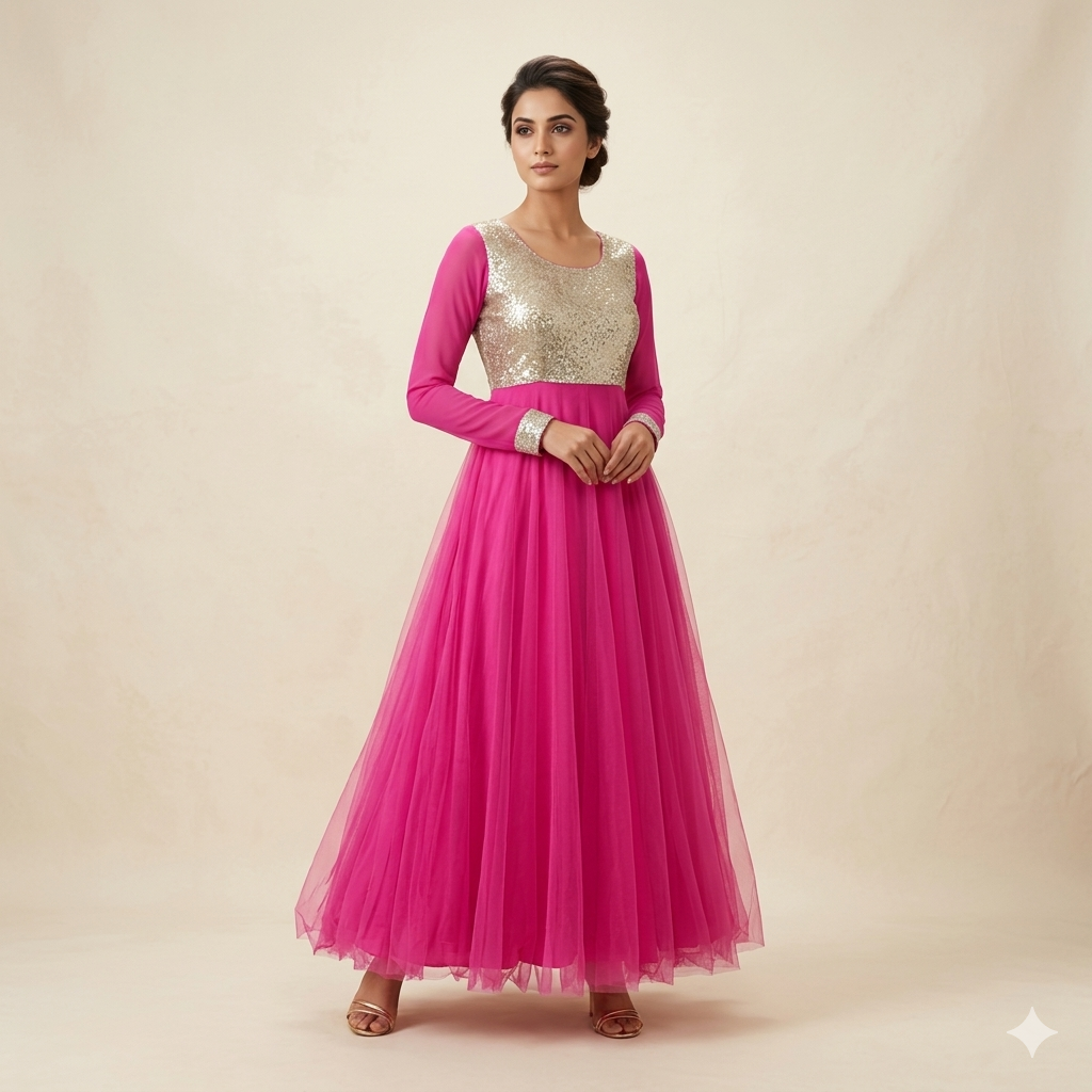 Pink Tulle Sequence Barbie Gown