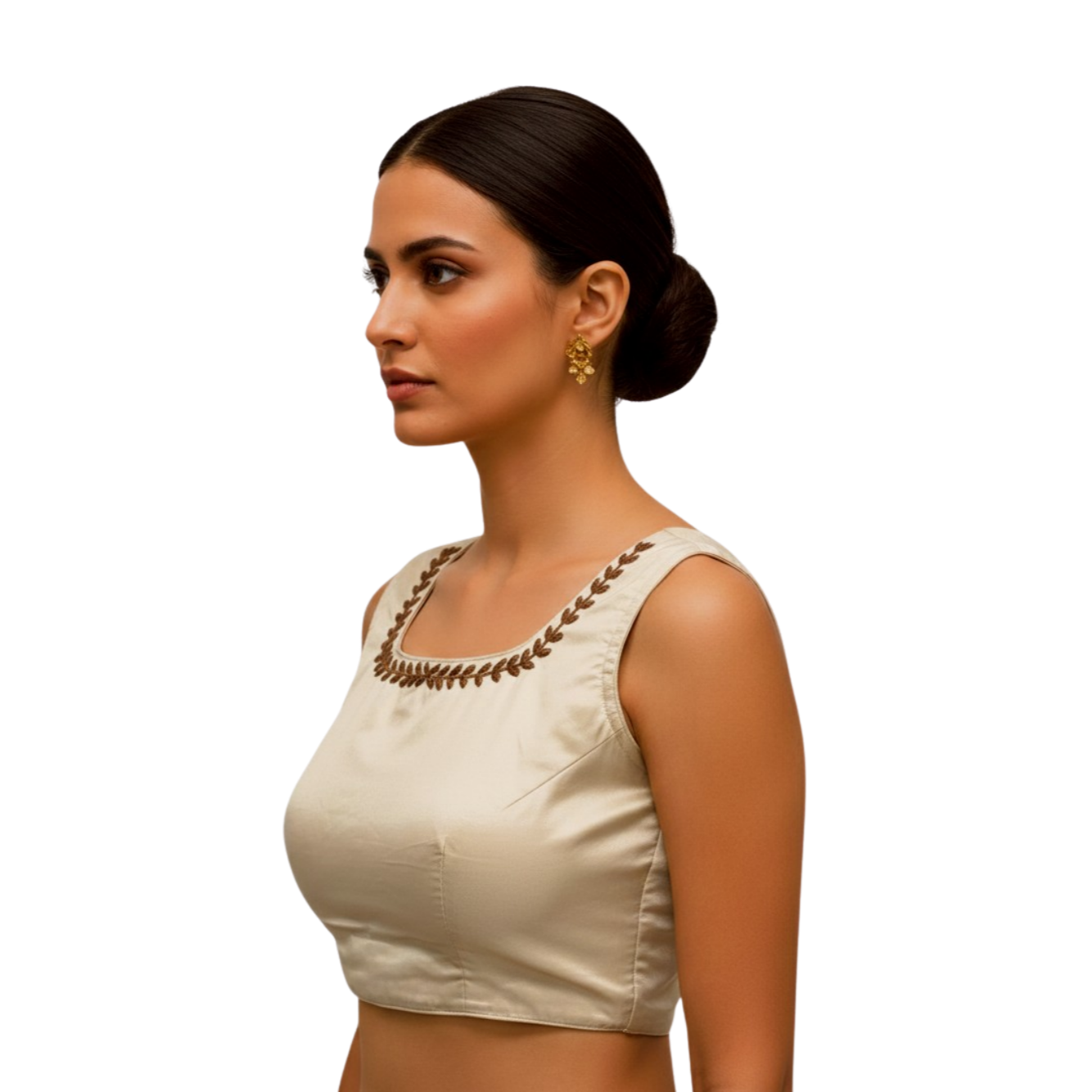 Chic Champagne Gold Blouse with Square Neck Detail