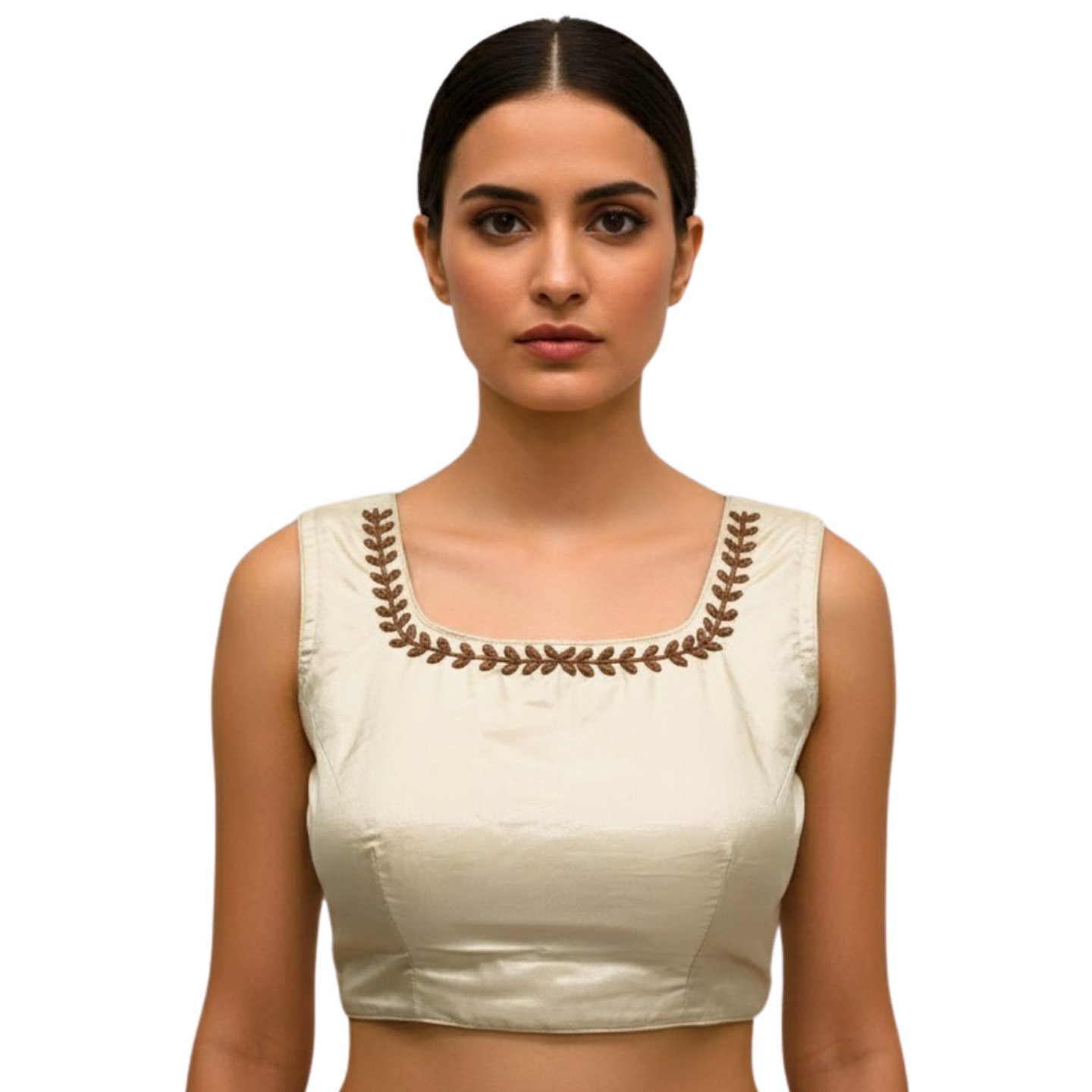 Chic Champagne Gold Blouse with Square Neck Detail