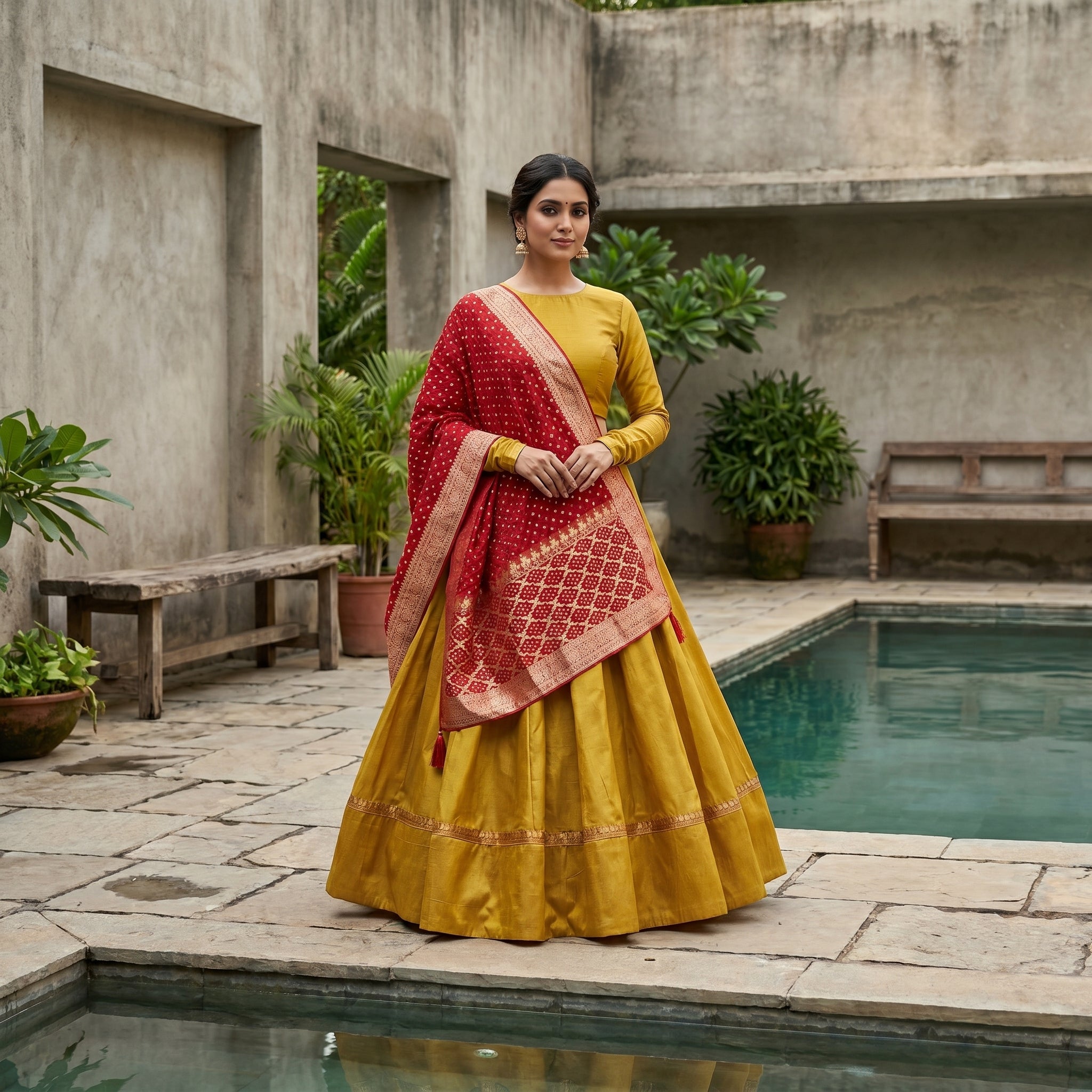 Mustard Chaniya Choli with Real Bandhej Dupatta / 10mtrs Gher / No Repeat - Unique & Single Piece