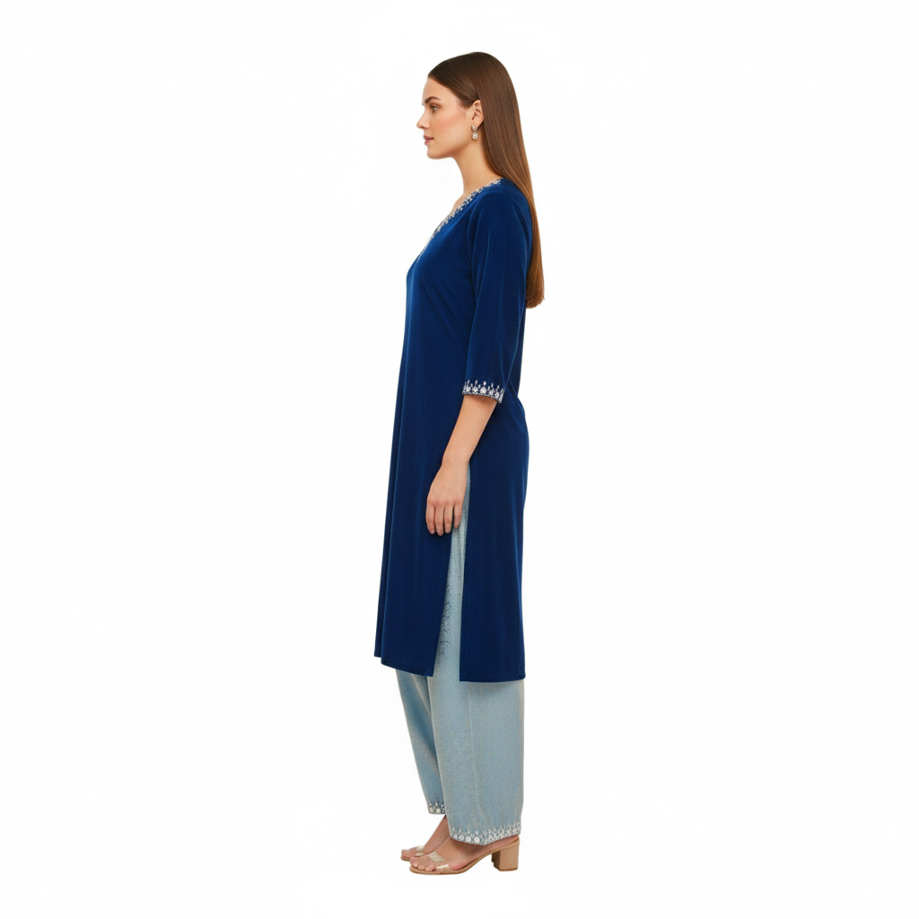 Contemporary Velvet Kurta and Embroidered Wide-Leg Pants