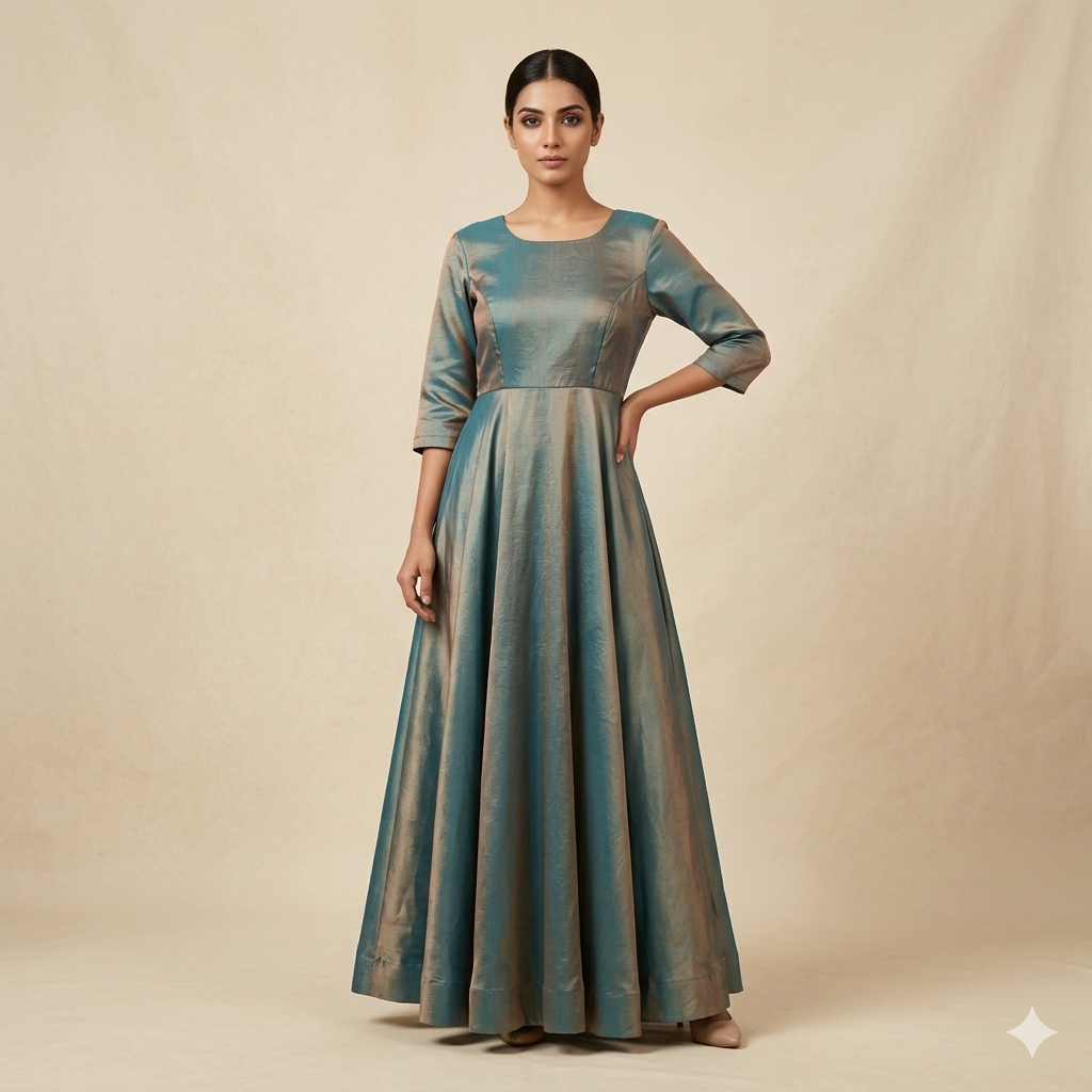 Teal Tissue Anarkali Gown