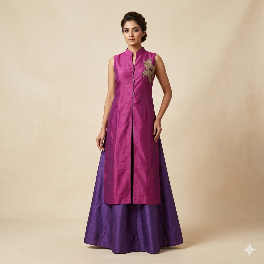 Majenta Purple Embroidered Indo-Western Set