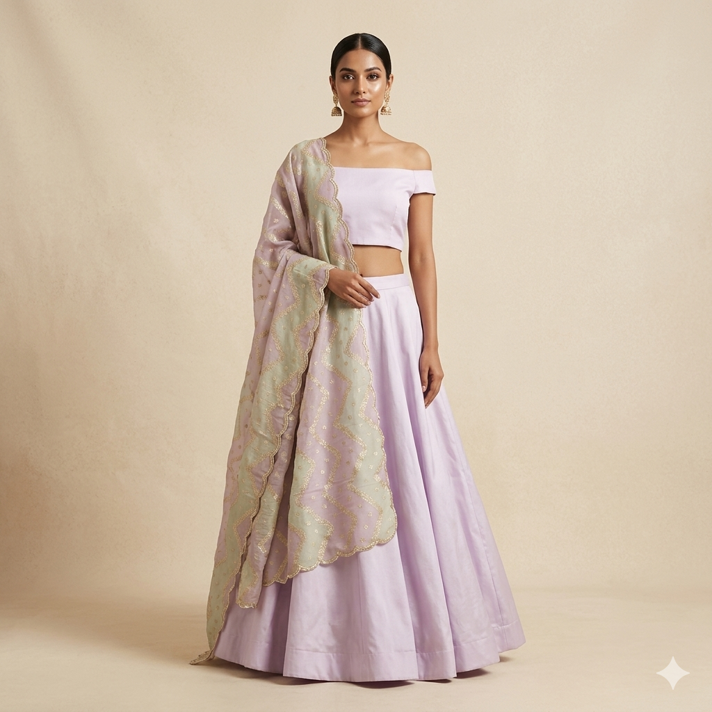 Lavender Shimmer Skirt Set with Rangkaat Woven Dupatta