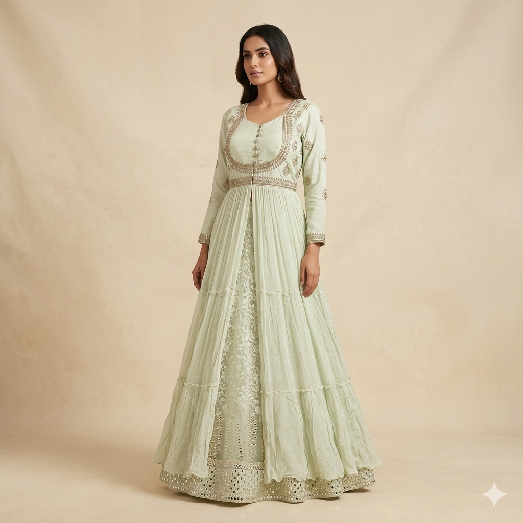 Pista Chikankari Abla Embroidered Indo-Western Set