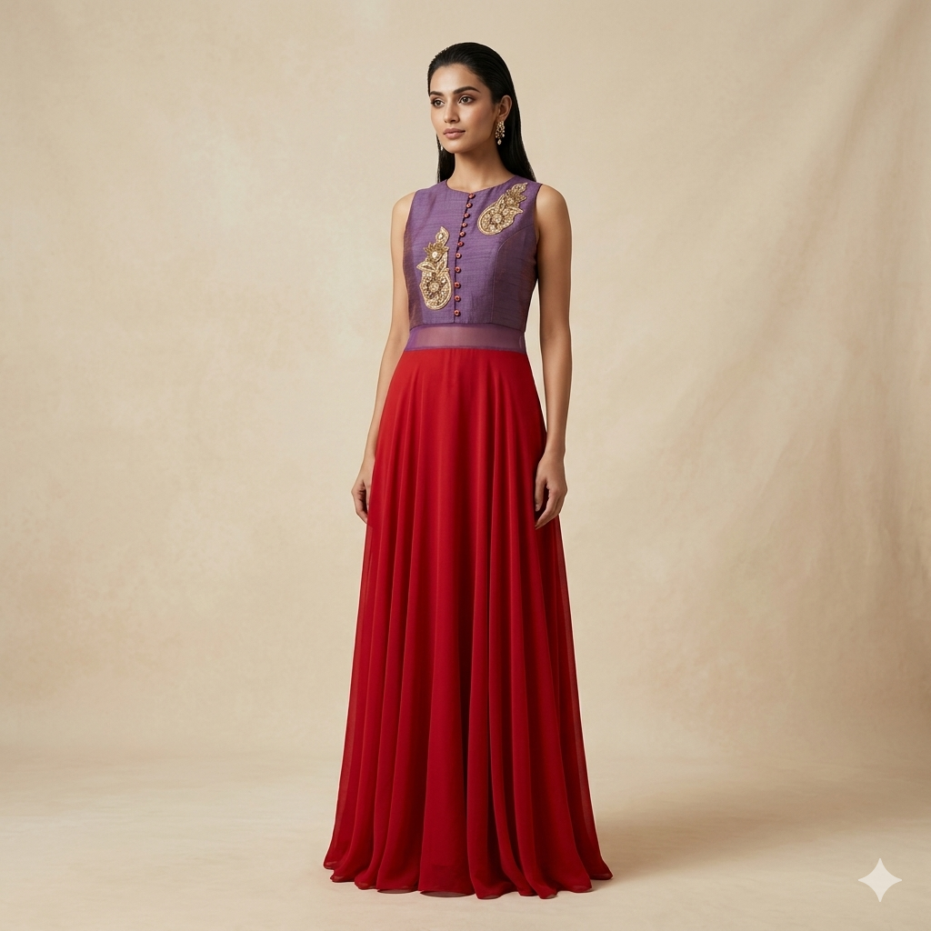 Majenta Red Embroidered Georgette Gown