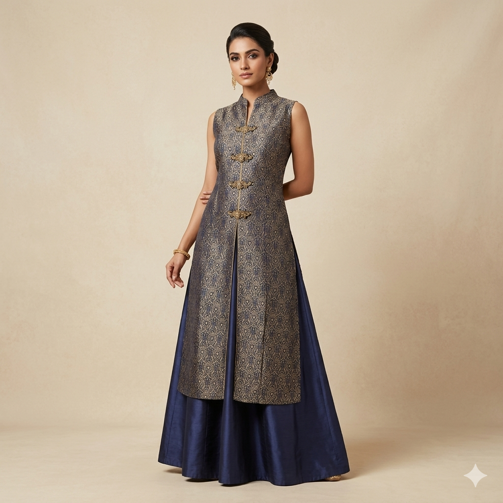 NavyBlue Benarasi Brocade Indo-Western Set