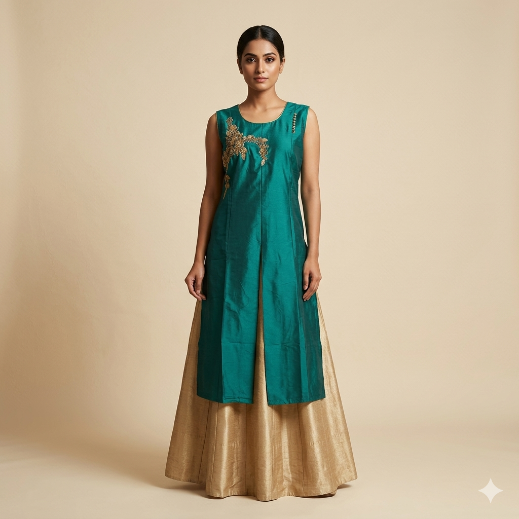 Rama Beige Embroidered Indo-Western Set