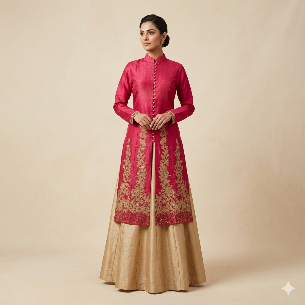 Pink Beige Dori Embroidered Hem Indo-Western Set