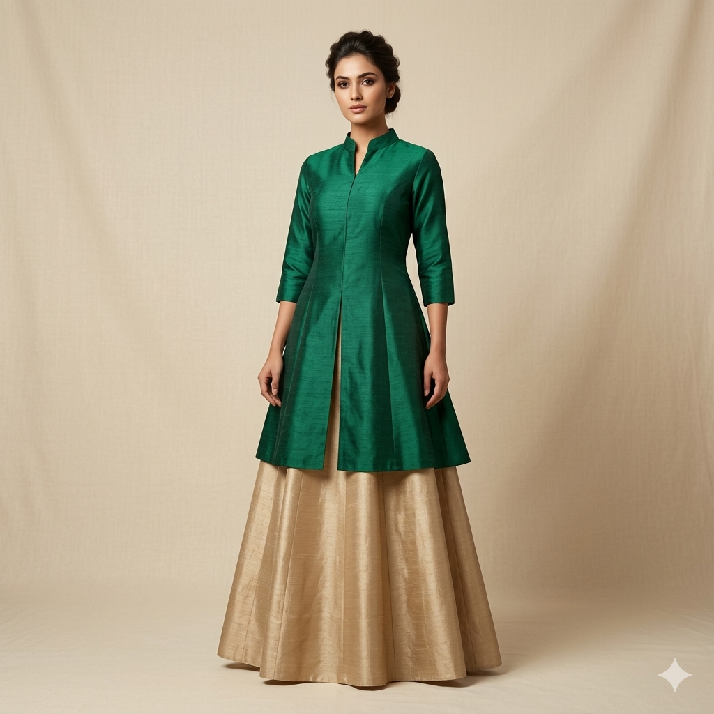 BottleGreen Beige Indo-Western Set