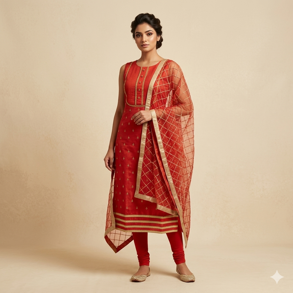 Rust Embroidered Kurta Set