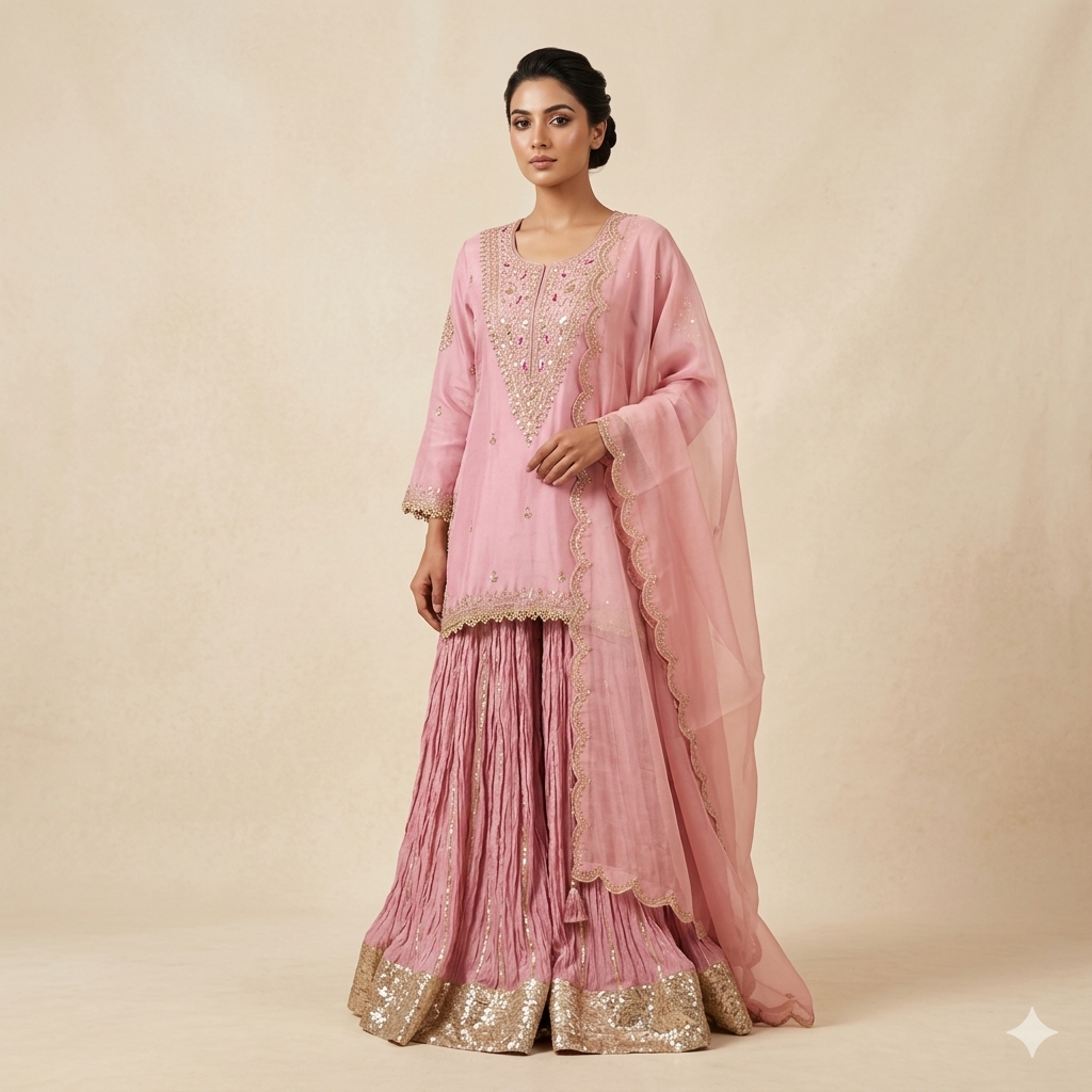 OnionPink Crush Dori-Gota Embroidered Kedia Chaniya Set