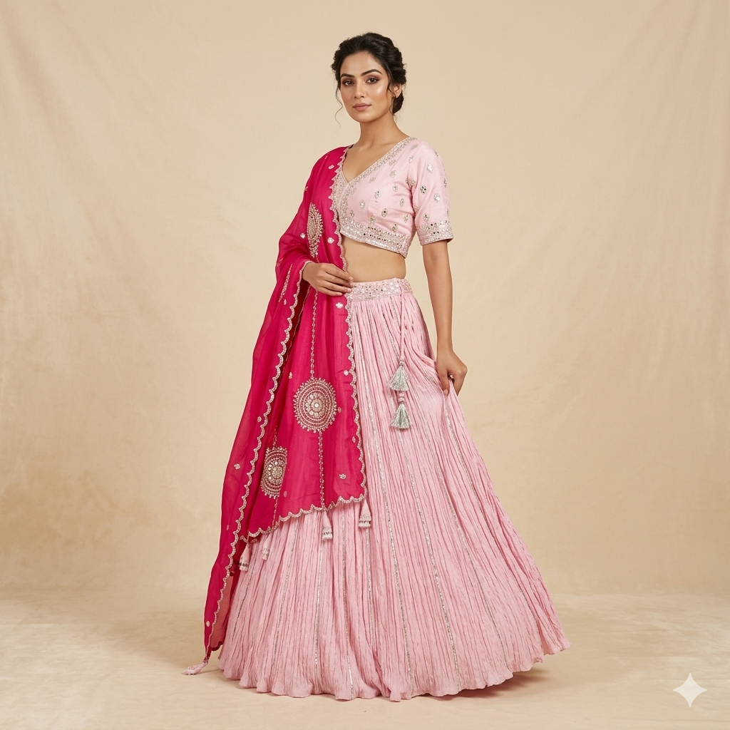 BabyPink Gota Abla Silk Crush Chaniya Choli Set