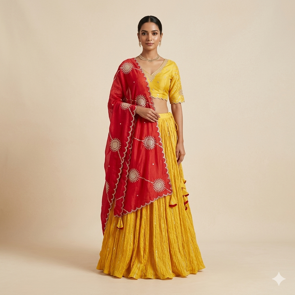 Yellow Gota Abla Silk Crush Chaniya Choli Set