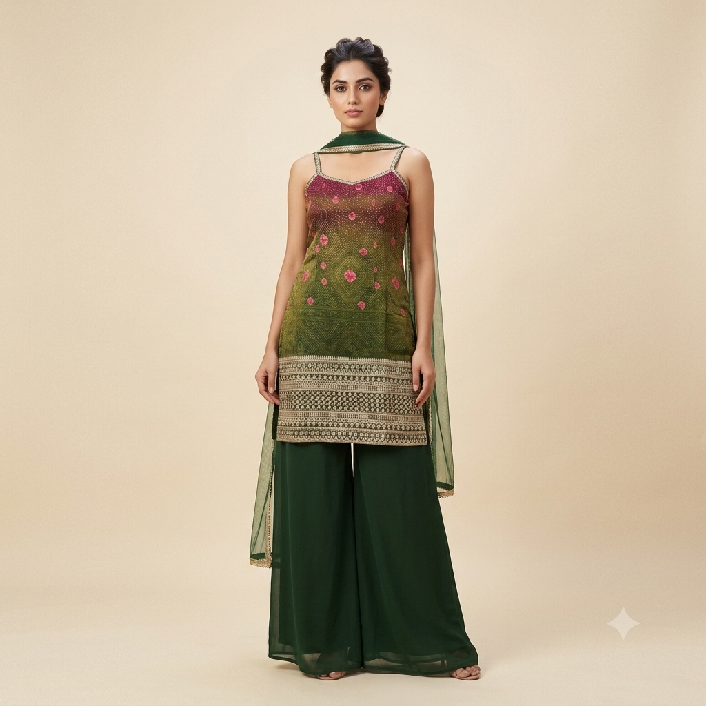 Mehendi Ombre Printed Spaghetti Top & Plazzo Set