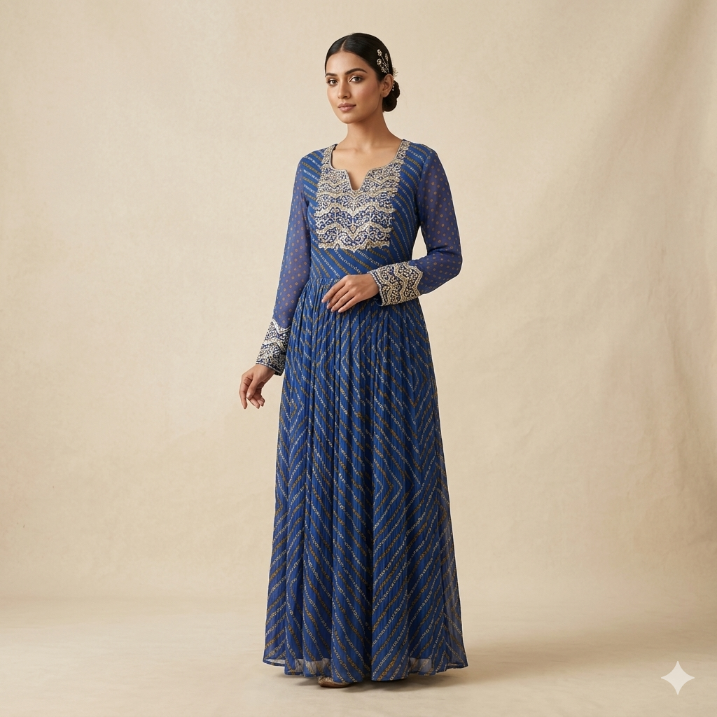 RoyalBlue Bandhini Mirror Embroidered Gown