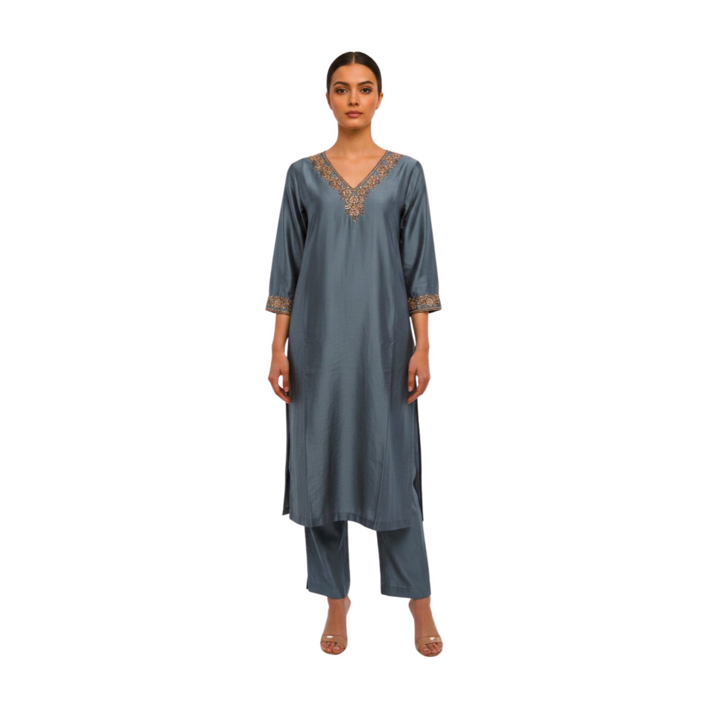 Slate Illumination Gold-Zari Silk Set