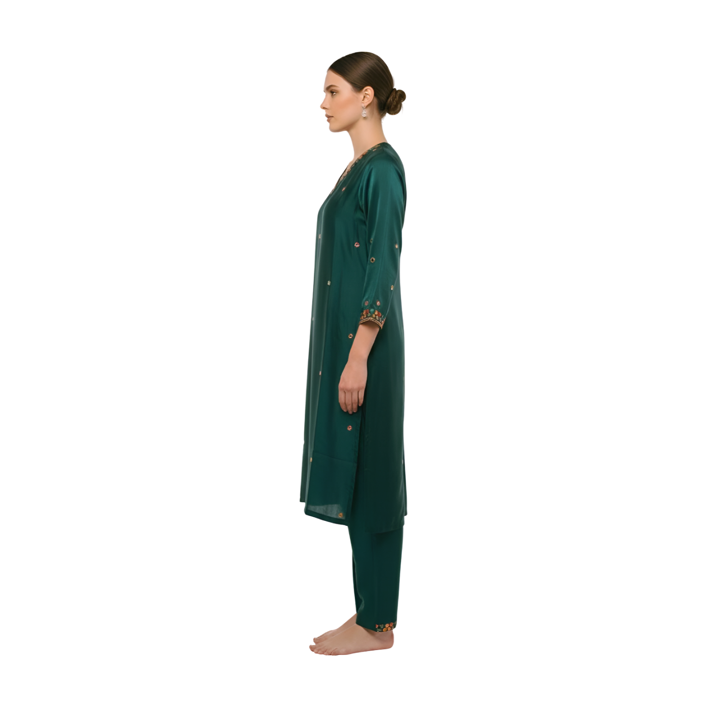 Emerald Twilight Mirror-Work Silk Set