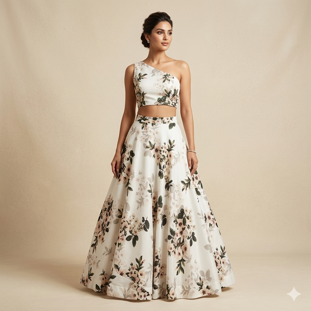 Offwhite Botanical Print Skirt Set